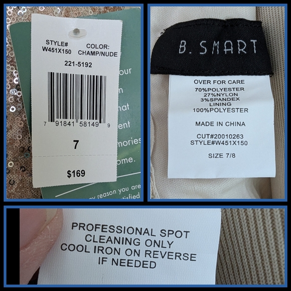 Champagne Sequin Gown, One-Shouldered Spaghetti Strap w/ Sweep Train by B. Smart - Picture 16 of 16